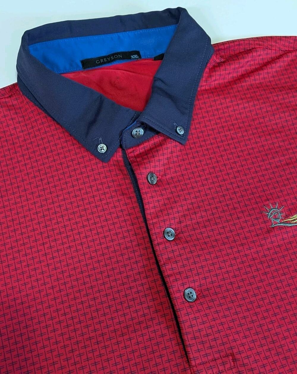 Greyson Golf Polo Shirt Men's 2XL Red Geometric Performance Liberty National GC